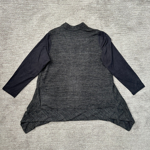 LOGO Lori Goldstein Sweater Women L Gray Black Pockets Faux Suede Sleeves Jacket - Picture 5 of 10